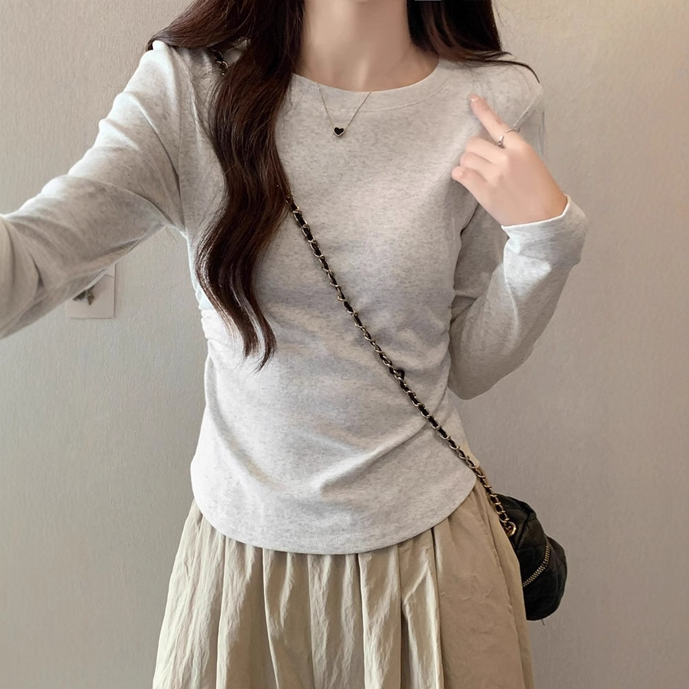 Picture of American Long-Sleeved Bottoming Shirt for Women in Autumn and Winter 2025 New Curved Hem Asymmetrical T-Shirt with Inner Top