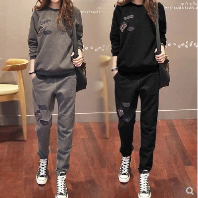 Composite Imitation Super Suit Women's New Autumn and Winter Thickened Loose Top Velvet Sports Two-piece Korean Fashion