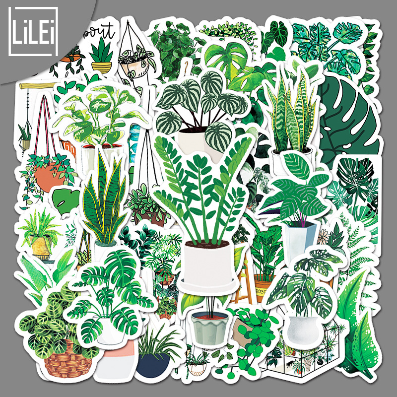 50 cartoon ins wind green plant ornamental plant personality DIY decorative stickers luggage scooter car stickers