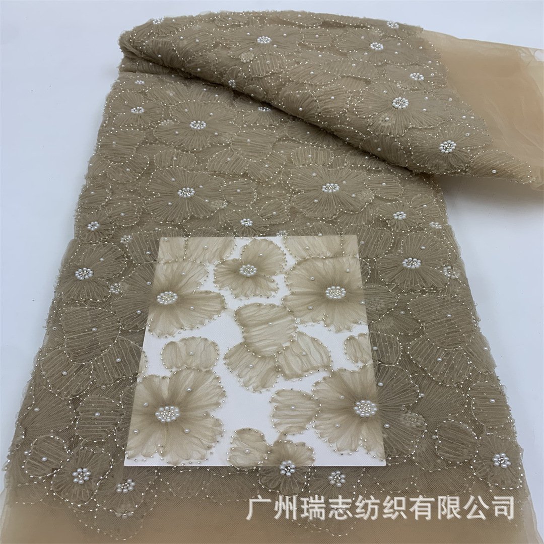 New nail bead three-dimensional disc stone flower mesh lace fabric ethnic headscarf women's dress dress cloth