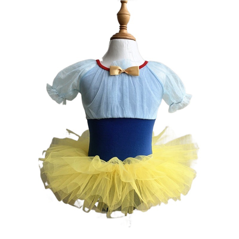 Children's Dance Practice Dress Snow White Puffy Dress Chinese Folk Dance One-piece Ballet Mesh Dress Women's Summer Short-sleeved Dress
