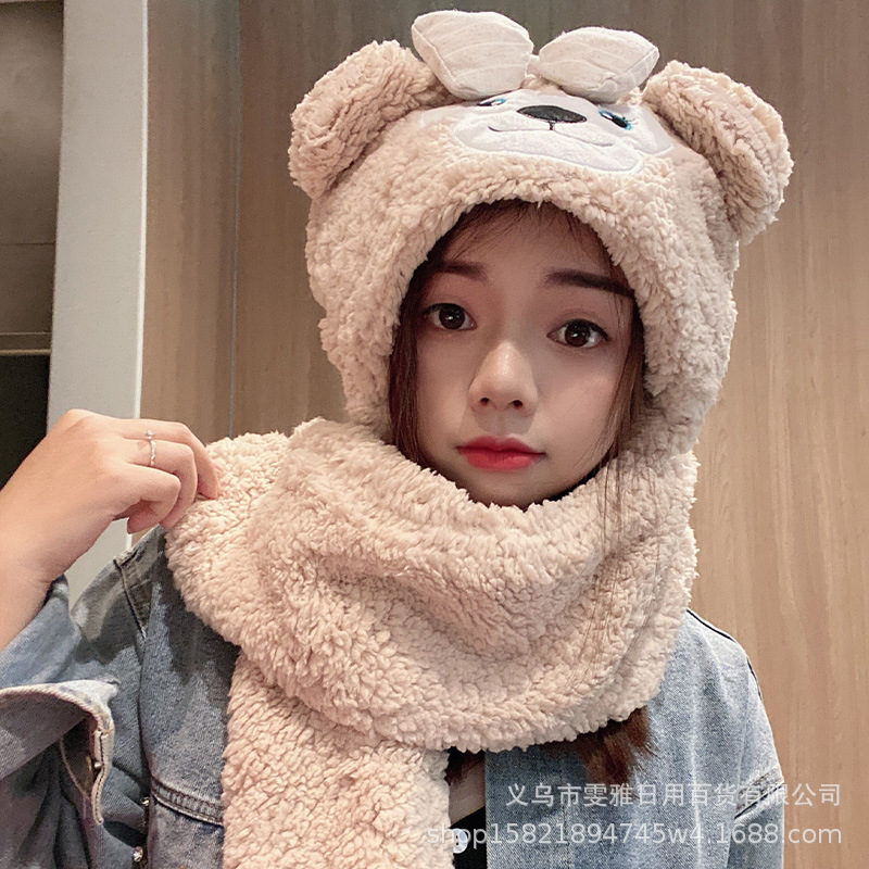 Picture of Shirley Mei Jade Dog Melody Duffy Three-Piece Set Thickened Winter Warm Scarf Gloves Integrated Plush Hat for Women