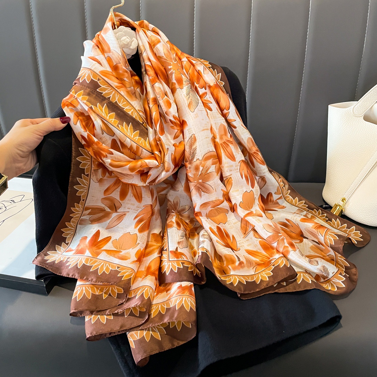 Li Brocade Satin Scarf Women's Shawl Thin New Arrival Printed Spring and Summer Stylish Fashionable Shawl All-Match Long Scarf Scarf Scarf