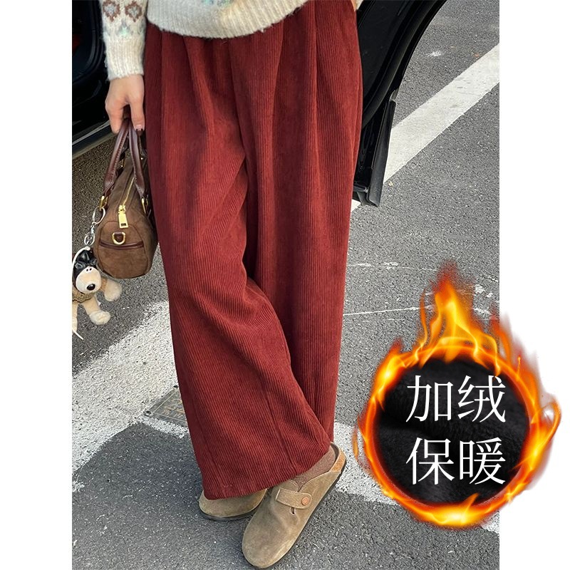 Autumn and Winter Velvet Thickeneded Corduroy Wide-Leg Pants for Women, Lazy Style Balloon Pants for Fat Mm, Slimming Look Japanese Style Granny Pants