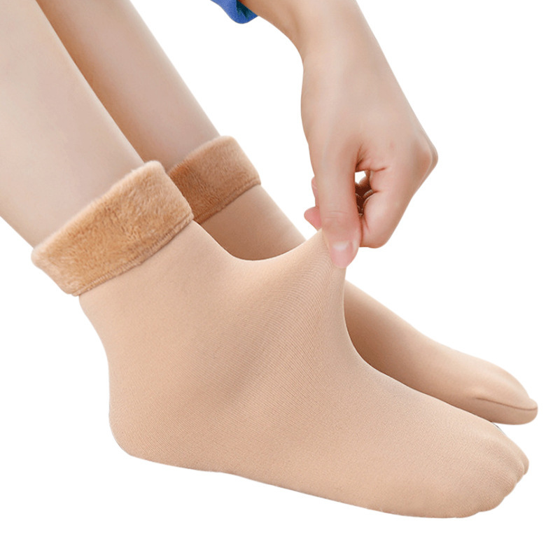 Picture of Snow Socks for Women, Velvet and Thickened Floor Socks, Autumn and Winter Cold-Proof and Warm Self-Heating Women's Flesh-Colored Mid-Calf Socks Wholesale