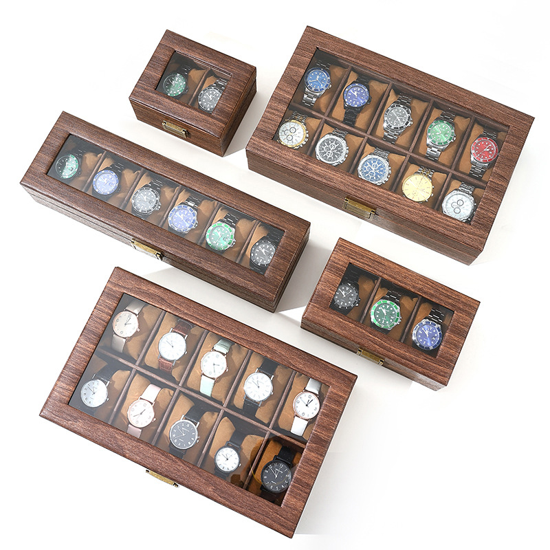 Black walnut leather watch wristwatch storage box wood grain retro version gift box PU leather watch bracelet collection box