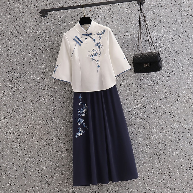 Picture of Republic of China Style Student Female Retro Autumn Embroidered Vertical Collar Buckle Chinese Zhongshan Suit Girlfriend Han Element Orchid Two-Piece Set