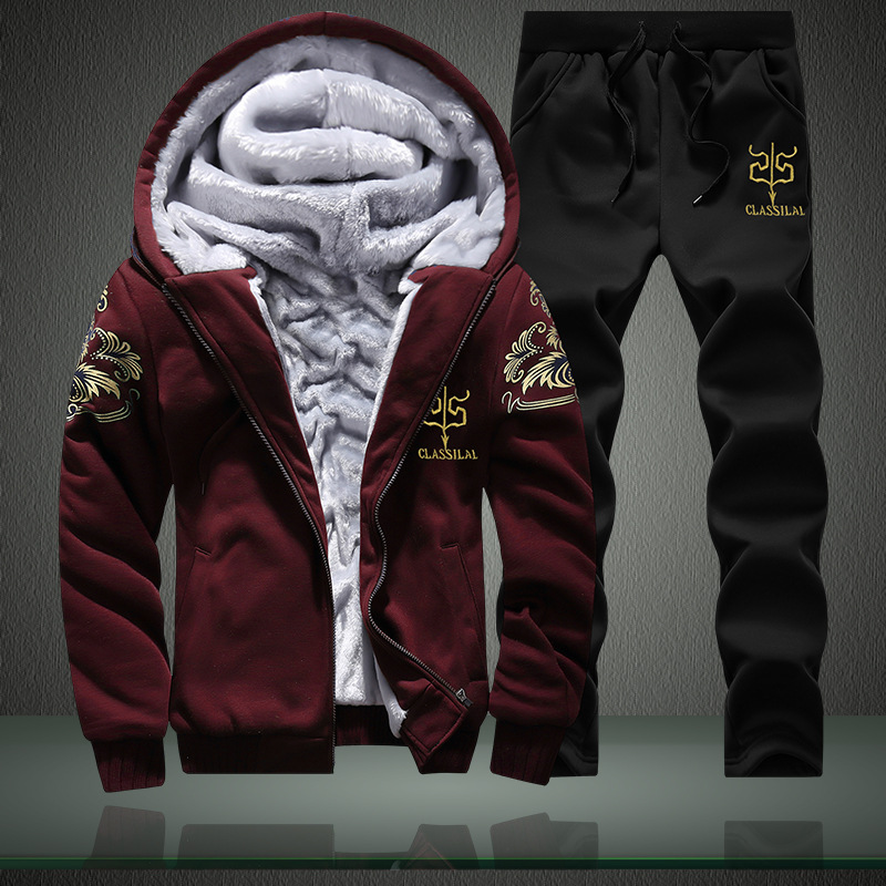 AliExpress Men's Casual suit Autumn and Winter fleece-lined Thickened Sweat Outdoor Sports Baseball Suit for Teenagers and Students
