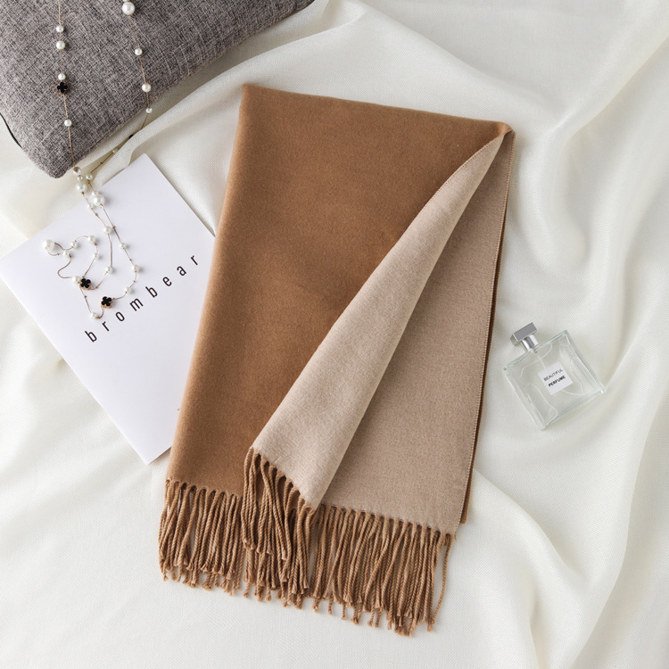 Picture of Korean export autumn and winter new high quality cashmere scarf women's long double-sided color matching shawl warm scarf women