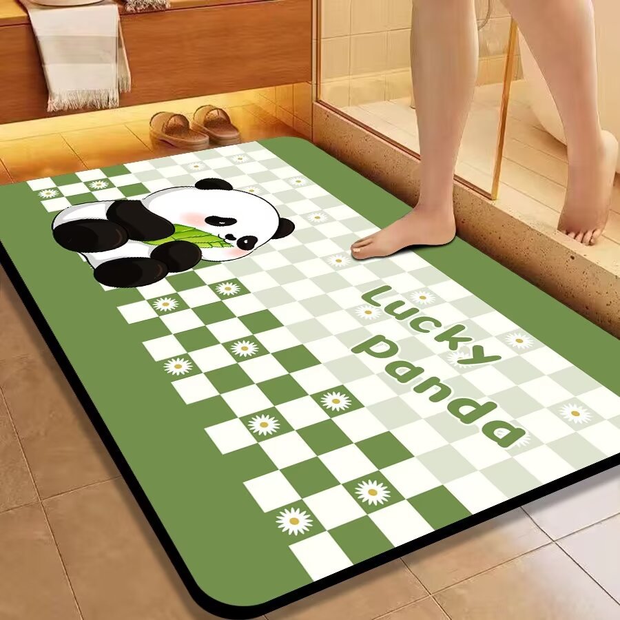 Cartoon Panda Diatom Mud Bathroom Bathroom Floor Mat Bathroom Door Water Absorbent Quick-drying Mat Kitchen Dish Drain Mat