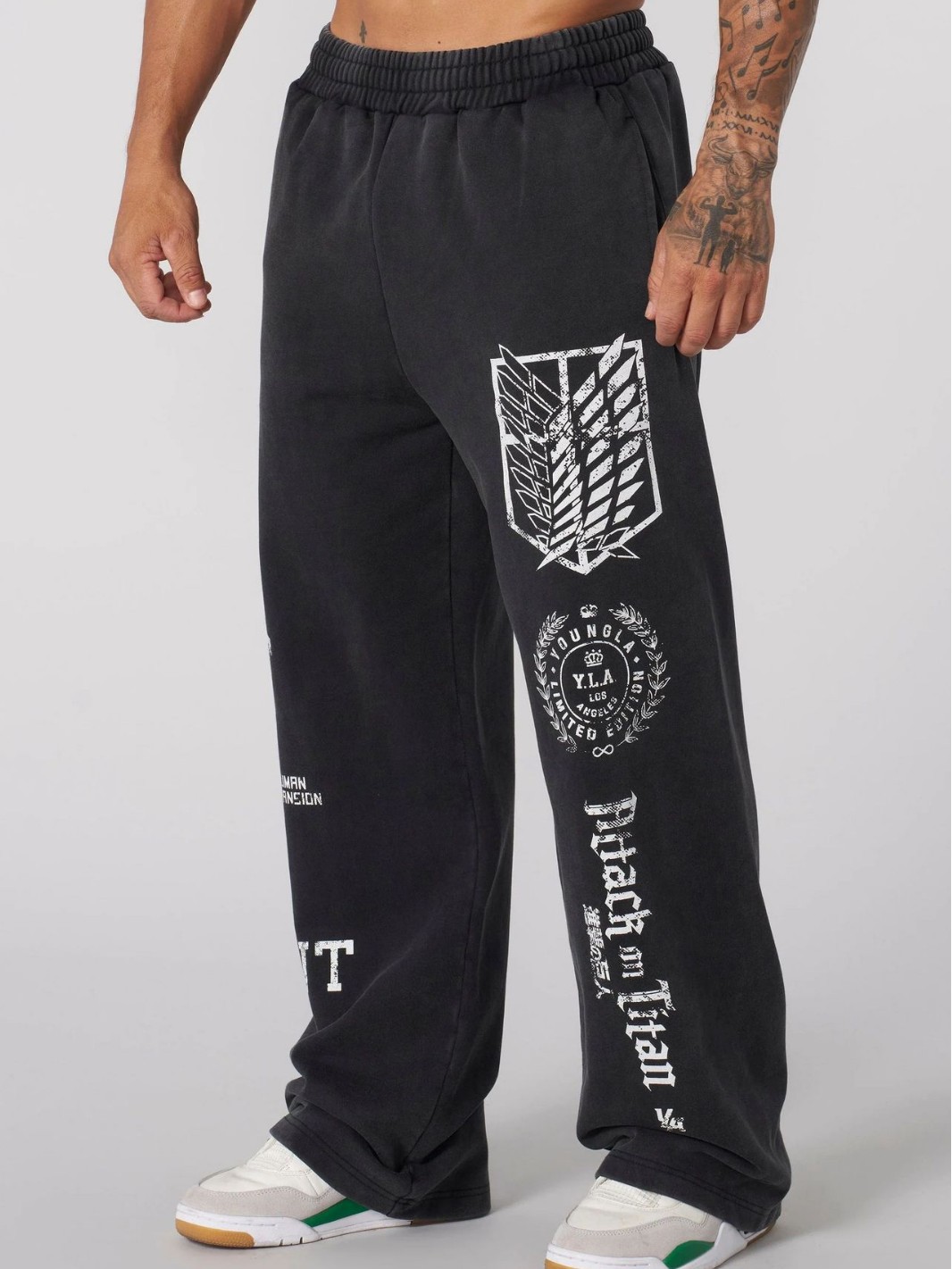 American-style YOUNGLA co-star Attack on Titan Jogger Cotton Terry-Print Wide-Leg Pants