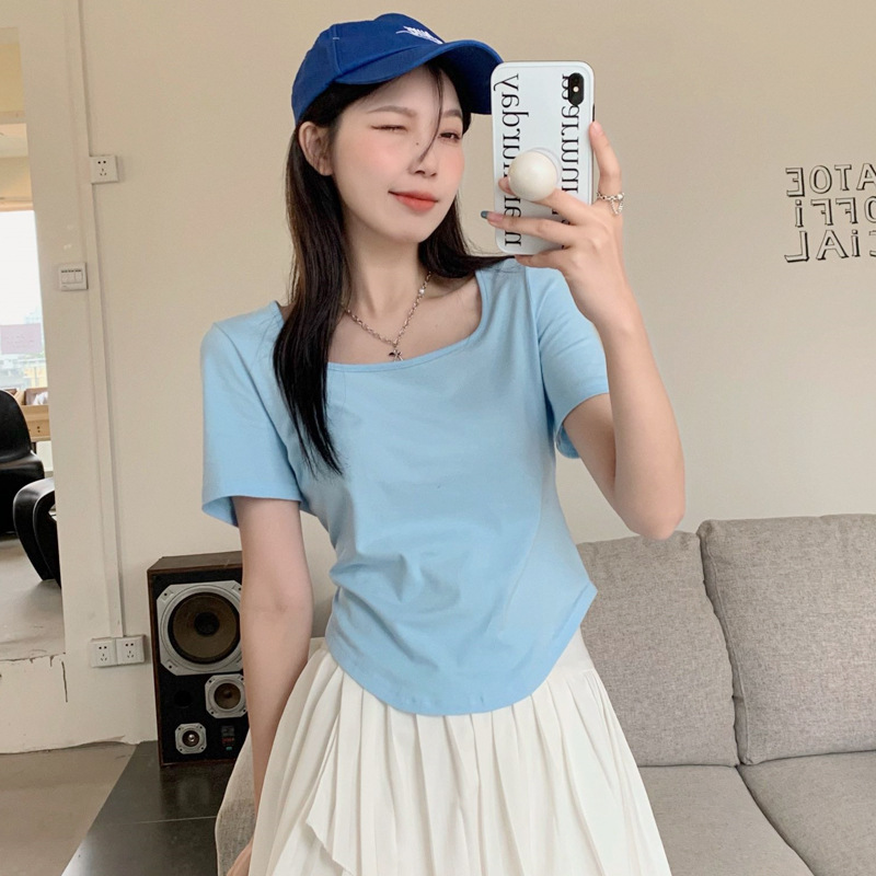 Irregular Short-sleeved T-shirt Women's Summer 2023 New Design Sense New Slim-fit Short Top Instagram Women's Fashion