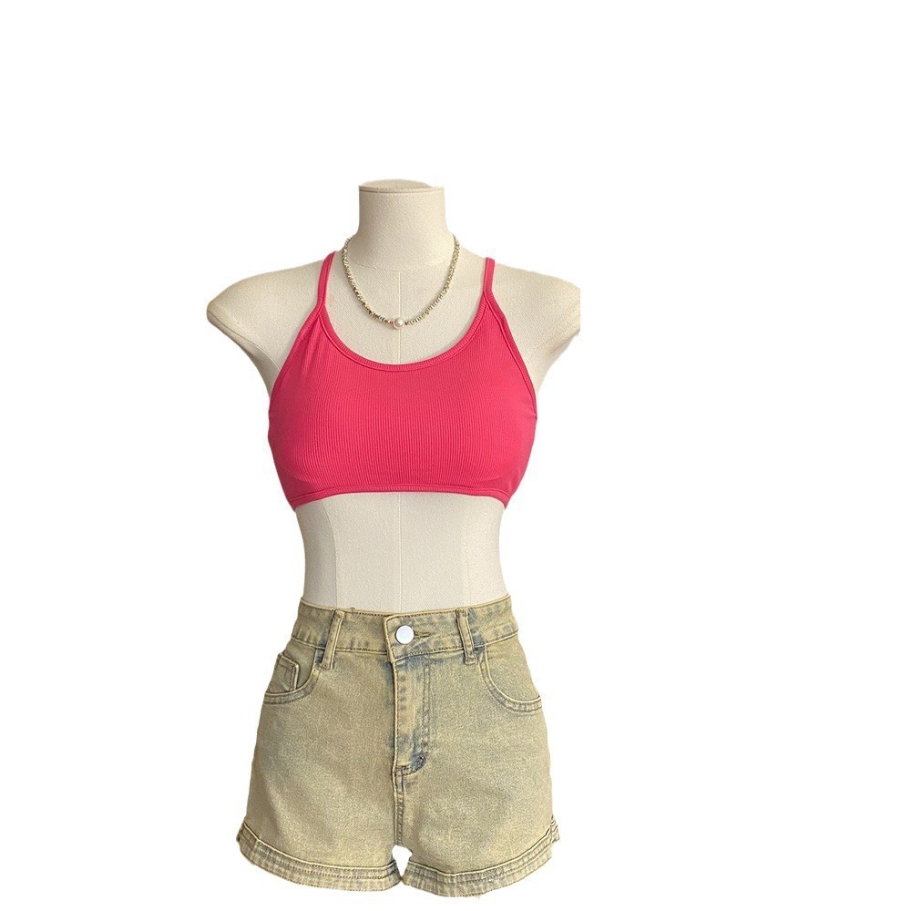 Picture of With Chest Pad Short Hanging Neck Strap Vest Underwear Women's Hot Girl Beautiful Back Wrap Chest Sexy Tube Top with Base
