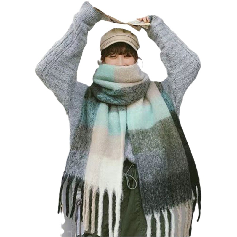 2021 New Ins Rainbow Autumn and Winter Long Thickeneded Scarf for Women Winter K-Style Versatile Trendy Colorful Scarf
