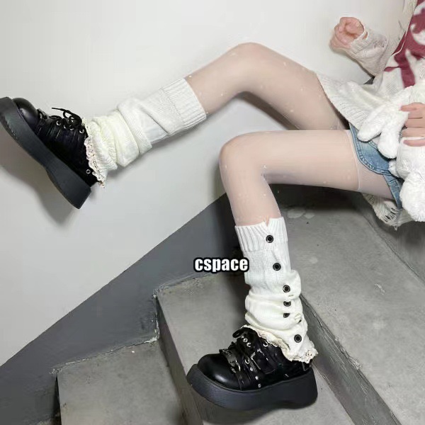 JK wide leg socks Lolita button lace warm socks new button lace socks straight knitted leg cover