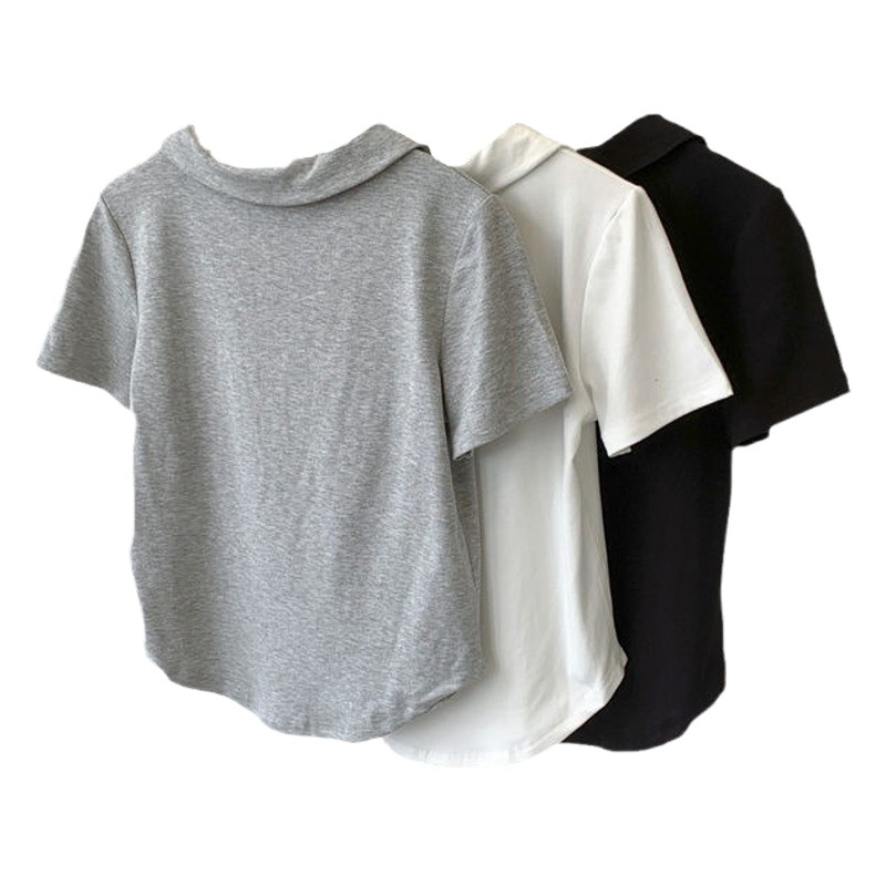 POLO Collar French Short-sleeved T-shirt Women's Shoulder High Waist Short Summer New Korean Style Casual Lel Base Top