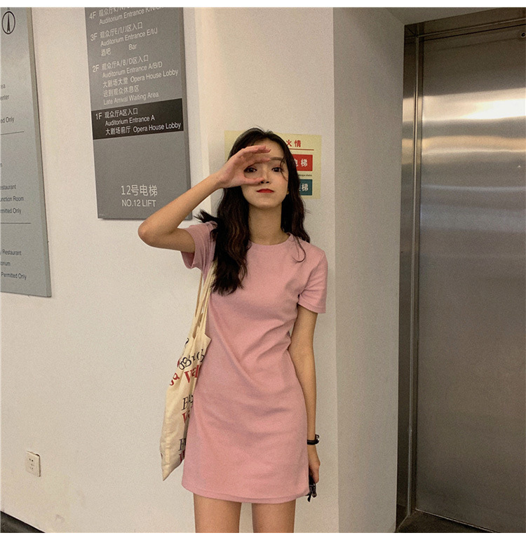 Picture of New 2025 Summer Korean Style Mid-Length Dress for Female Students Pure Color Export Women's Skirt Clothes One Piece Shop
