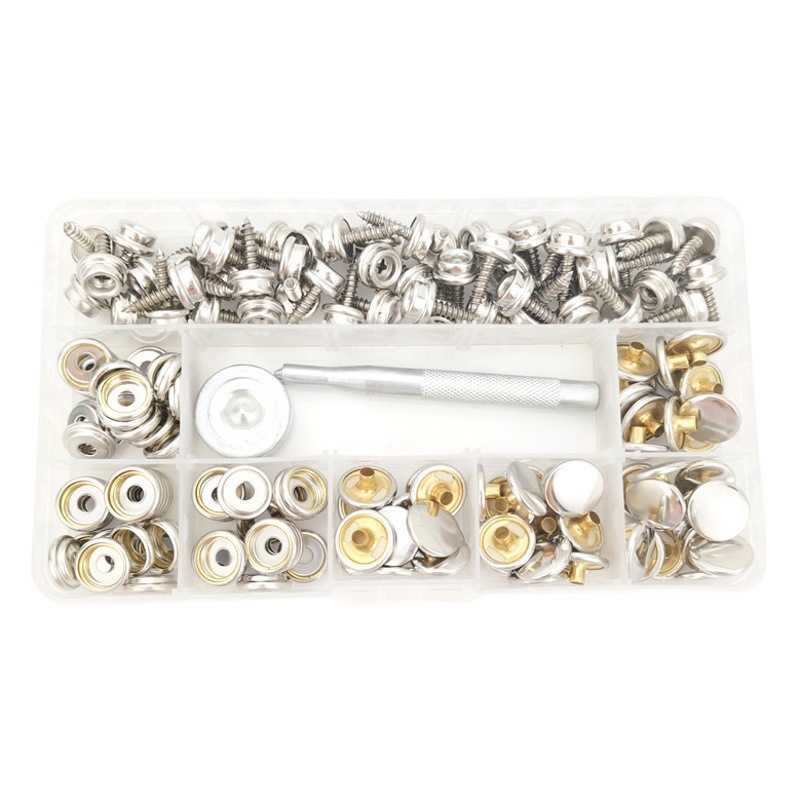 150Pcs Boxed + Tools 15mm Stainless Steel Screw Large White Buckle Canvas Tarpaulin Fixing Brass Snap Fastener