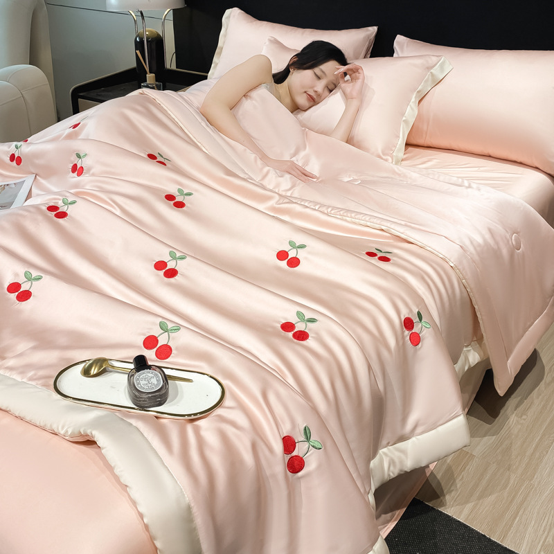 Picture of Summer Ins Washable Ice Silk Summer Quilt Four-piece Set Machine Washable Air-conditioning Quilt Summer Cool Quilt Single Double Thin Quilt Core