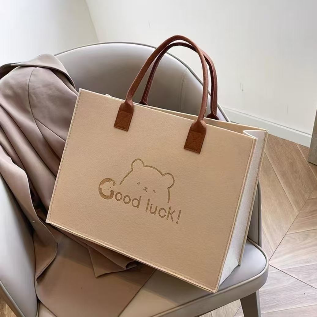 Ins Felt Tote Bag Handbag Shoulder Logo Large Capacity Versatile Tote Shopping Bag