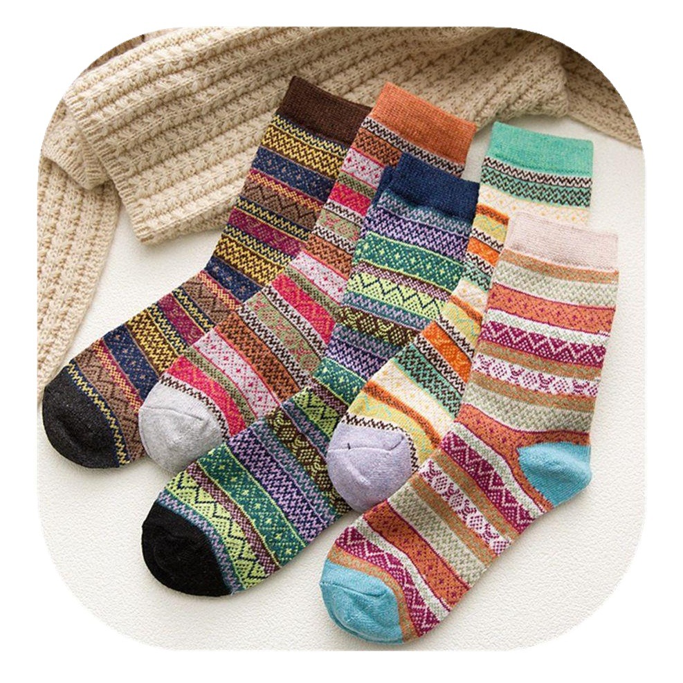 Amazon's Hottest Autumn and Winter Women's Wool Socks Cross-Border Foreign Trade Ethnic Style Women's Socks Totem Socks Striped Flower Socks