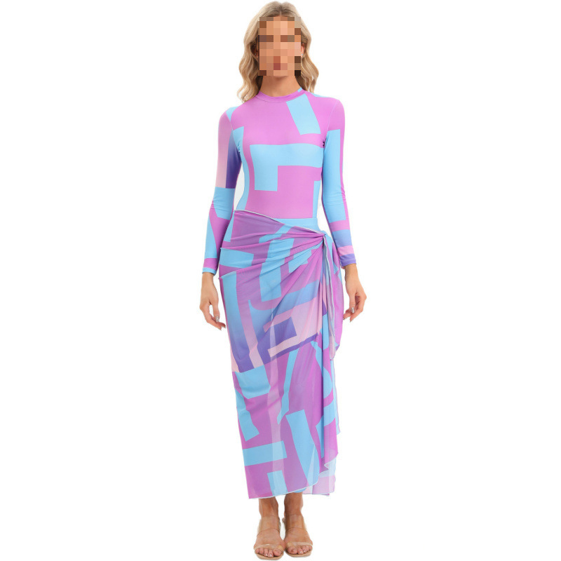 New Foreign Trade One-piece Swimsuit Long-sleeved Trousers Four-piece Set Conservative burkini with Chest Pad Without Hat
