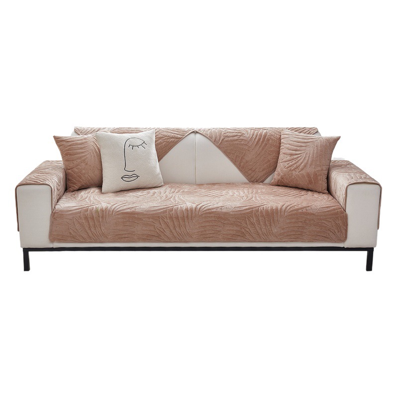 New Leaf Velvet Sofa Cushion Winter Plush Sofa Cushion Pastoral Style Non-Slip Sofa Towel Backrest Towel Sofa Cover
