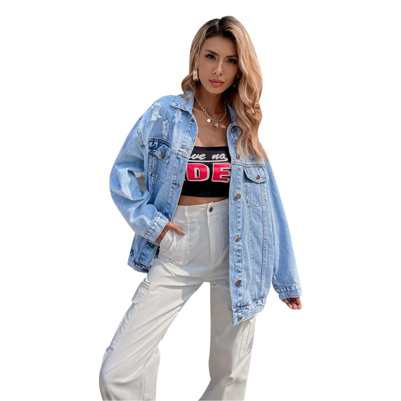 Pre-Sale-30791 # Amazon Cross-Border European and American Clothing Ins New Personalized Loose European and American Style Denim Jacket for Women