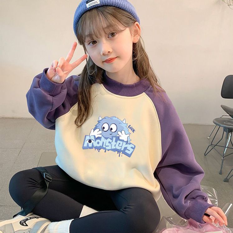 Girls' Spring and Autumn Sweatshirt Cartoon Autumn and Winter Thickened fleece-lined New Style Girl's Children's Top