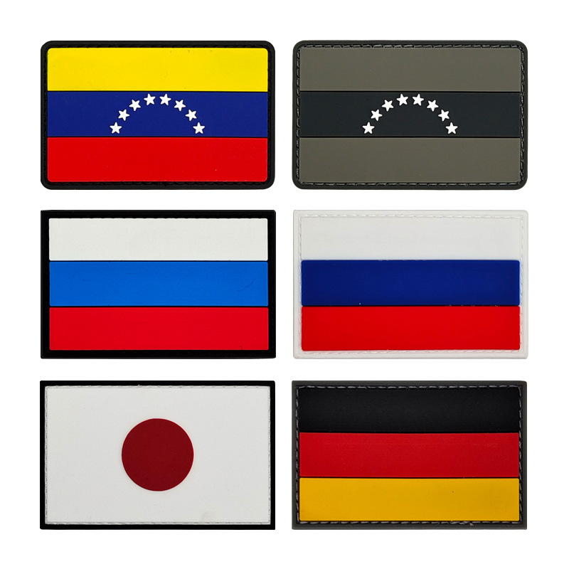 PVC Rubber Badge Russia Germany Venezuela Japan Flag Badge Drop Rubber Label Outdoor Bags Sticker