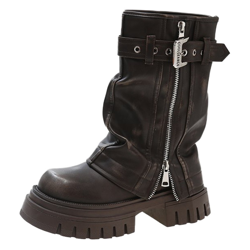Square Toe Trouser Boots Women's Heap Boots 2023 Autumn and Winter New Thick Heel Thick Bottom Martin Boots Spice Girls Fan Car Boots Short Boots