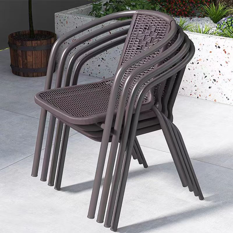 Open-air milk tea shop chair backrest outdoor balcony casual imitation rattan chair outdoor single home stacking commercial dining chair