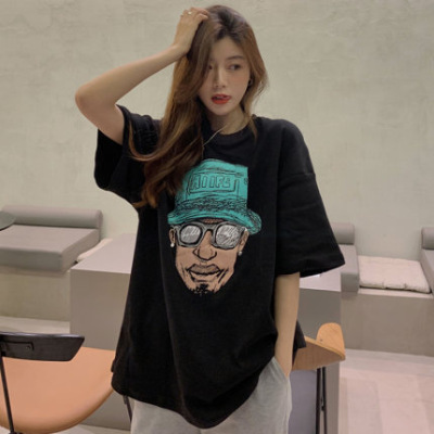 2022 Korean Style New Summer Dress Cartoon Round Neck Short-sleeved Women's T-shirt Loose Students Half-sleeved Clothes Ins Trendy