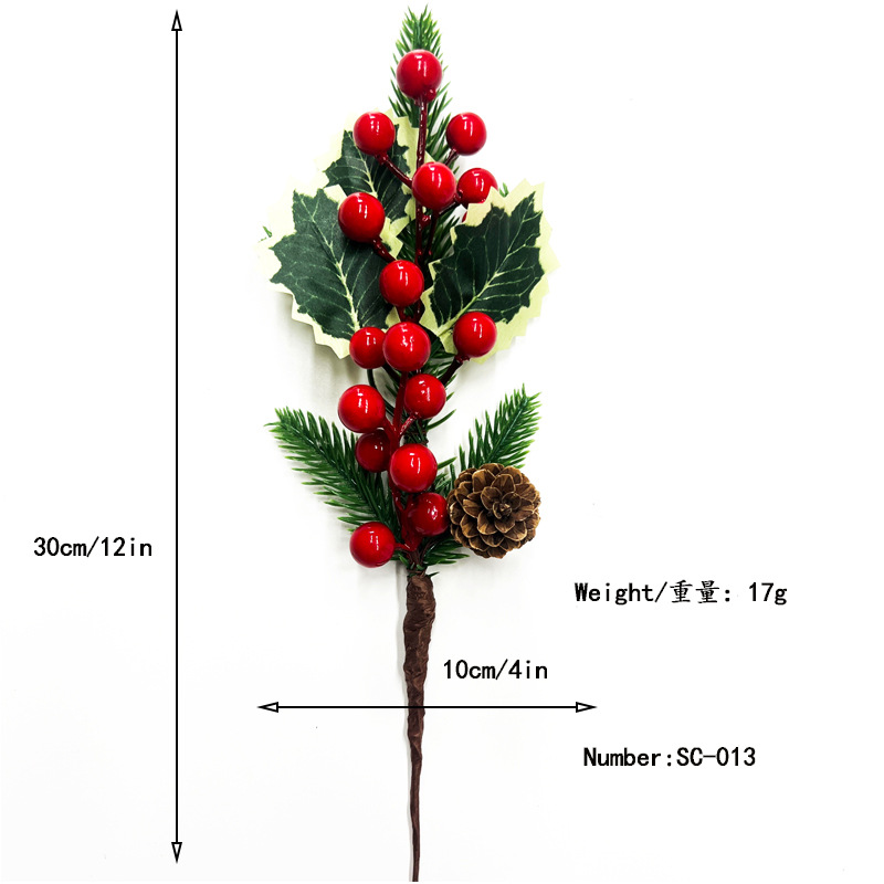 Picture of Cross-Border Christmas Simulation Pine Cone Branches Snowflake Pine Needles Berry Red Fruit Branches Holiday Decoration Cuttings Christmas Pine Needle Bouquet
