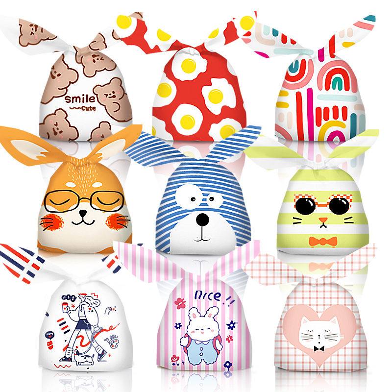 2023 new original cartoon rabbit ears plastic dessert baking packaging snowflake crisp nougat gift bag 50