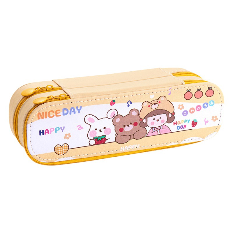 Cute Cartoon Student Pencil Case Large Capacity Canvas Double Layer Pencil Case Creative Multifunctional Pencil Case Manufacturer Wholesale