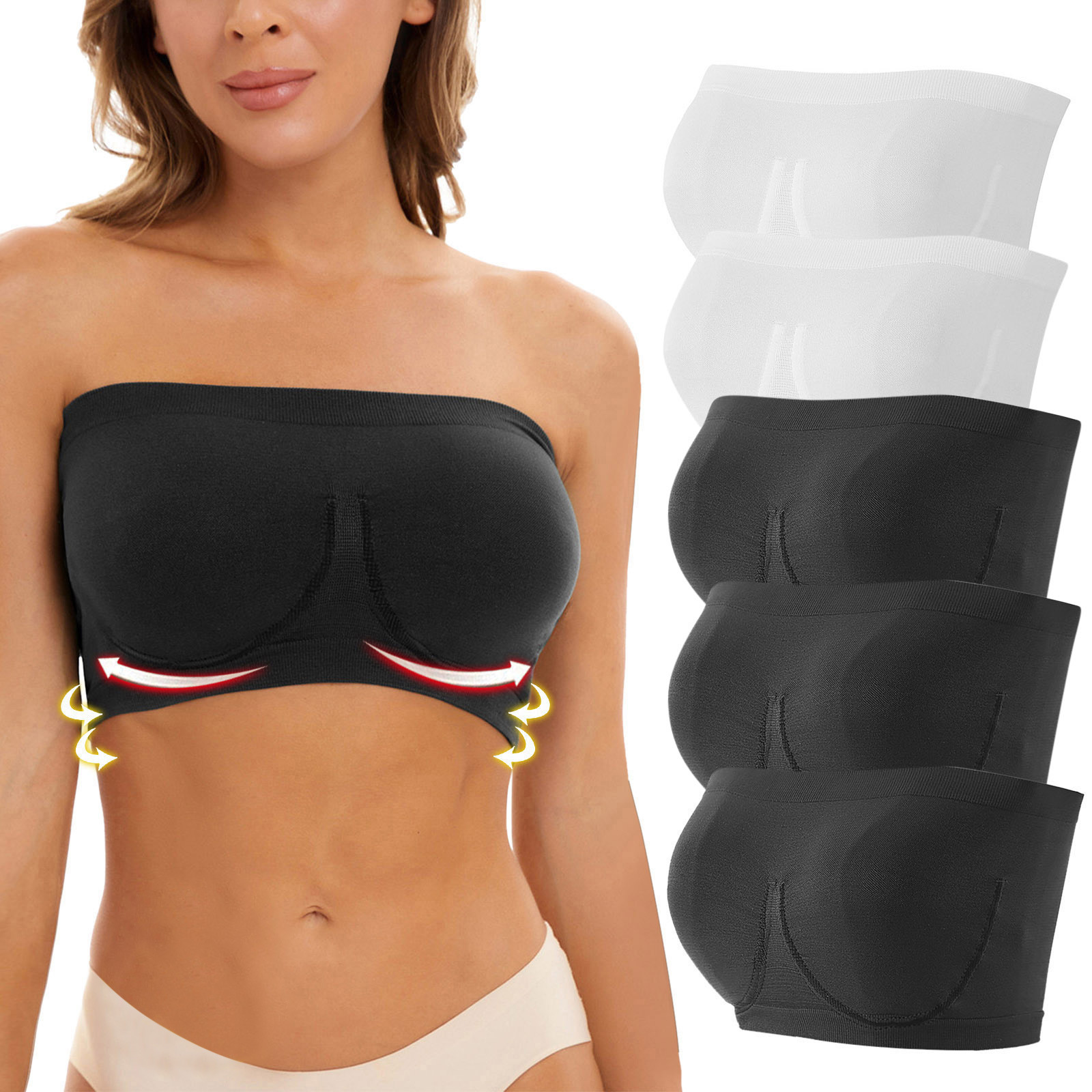 5 Pack European and American Foreign Trade Large Size Wrap Chest Strapless Strapless Invisible Full Cup Underwear Women's Cross-border Amazon