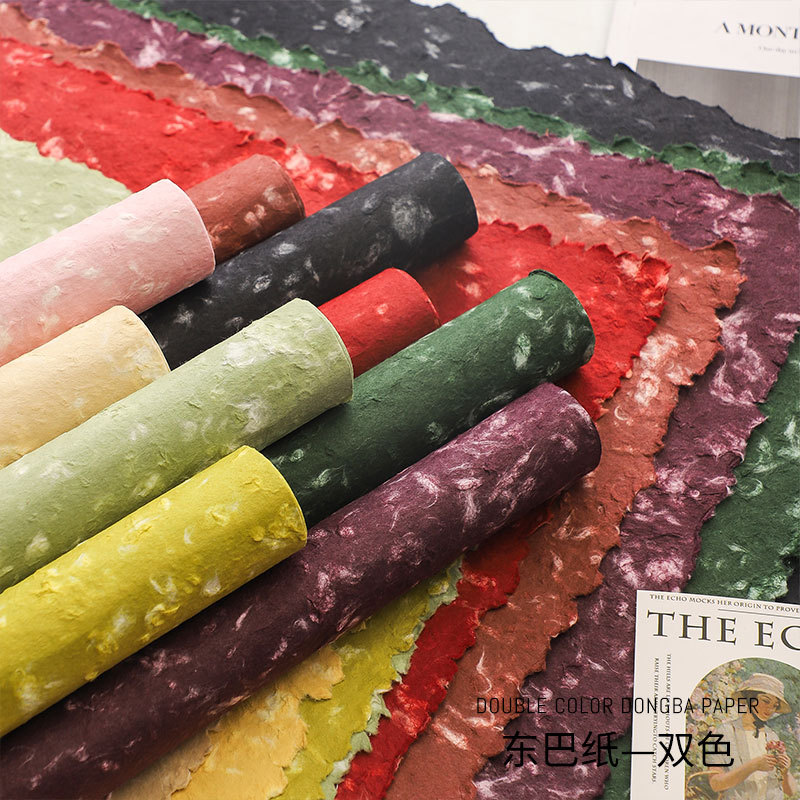 Huaxi Valentine's Day Two-Color Hand-Torn Dongba Paper Retro Texture Stone Pattern Flower Wrapping Paper Floral Bouquet Wrapping Material