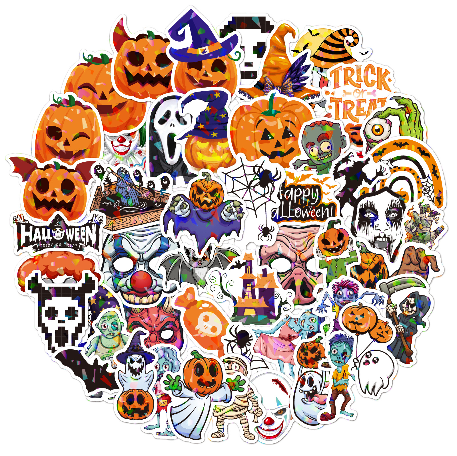 Picture of Halloween Stickers 2025 Holographic Laser Suitcase Water Cup Holiday Party Decoration Halloween Waterproof Stickers