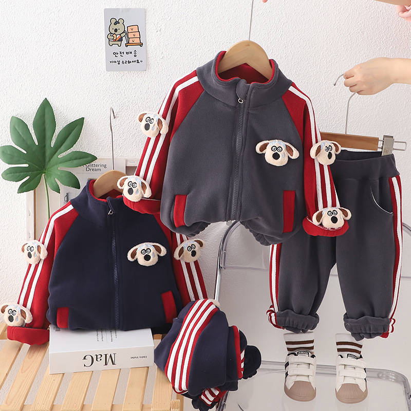 New Boys' Baby Winter Thickened Fashionable 2024 Western Style Cartoon Casual Simple Personality Two-piece Set