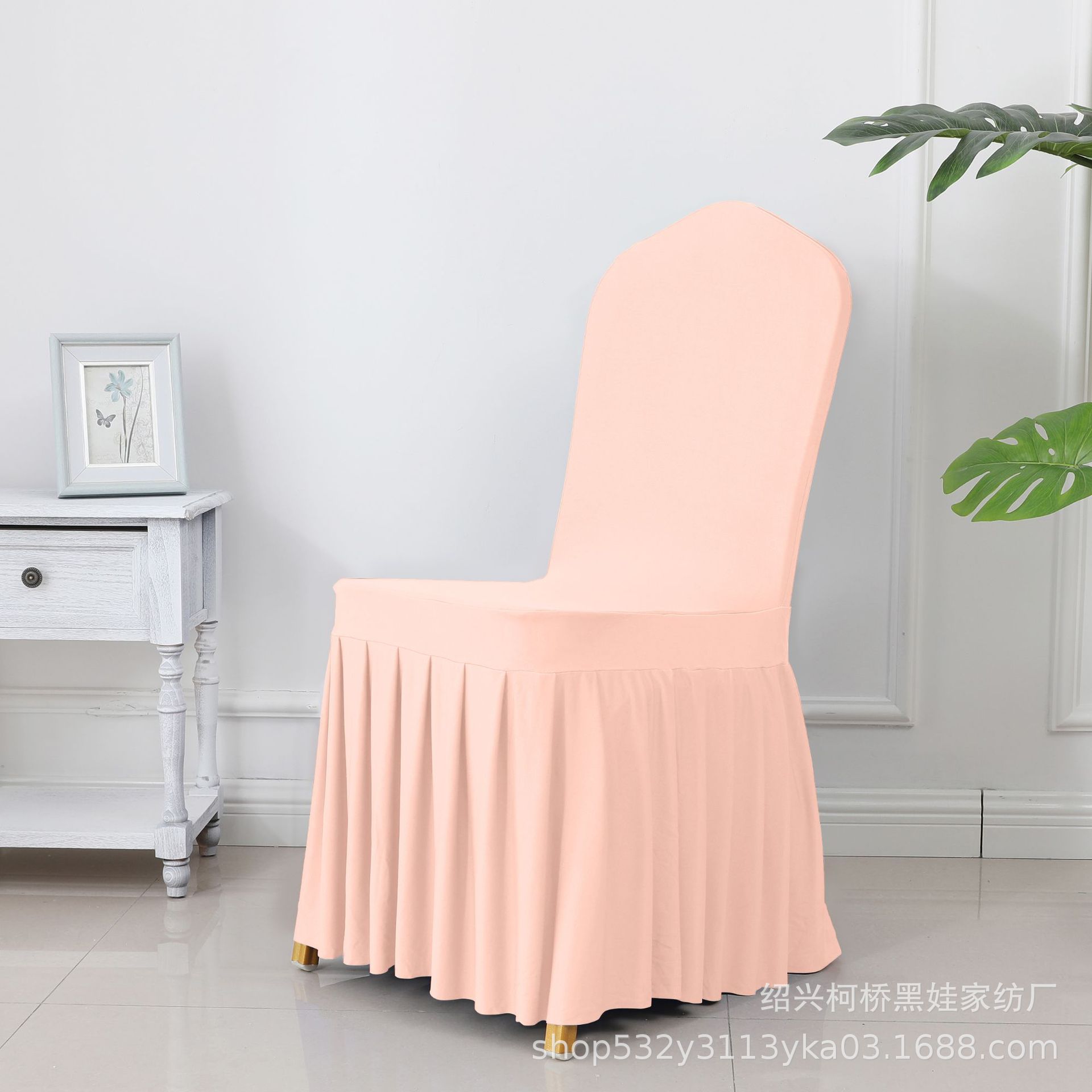 Picture of Chair Cover Thickened Stretch Pleated Skirt Dining Chair Cover Hotel Wedding Banquet Event Stool Cover Hotel Cloth