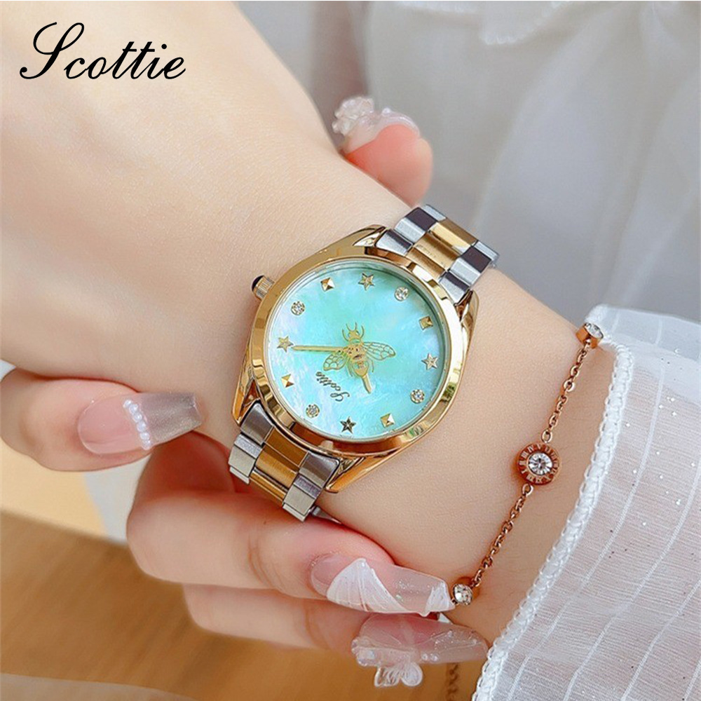 Picture of Shi Gaudi scottie New Fashion Steel Band Women's Watch Personalized Bee Second Hand Colorful Fritillary Face Watch