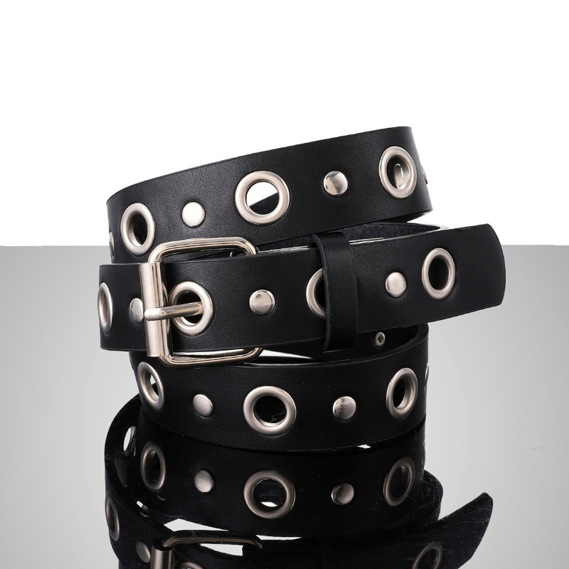 Cross-border European and American New Punk Casual Decorative Belt Women's Rivet Air Eyelet Hollow Belt Street Jeans Accessories