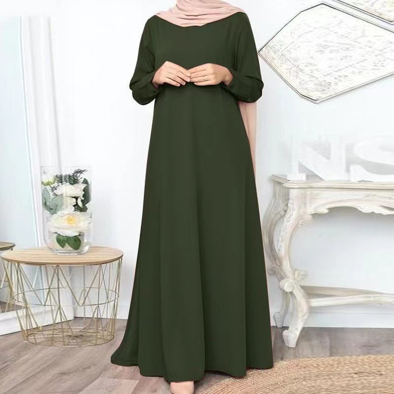 Picture of in stock New Cross-border Middle East Muslim Solid Color Loose Pullover Casual Elegant Long Sleeve Long dress Factory Batch