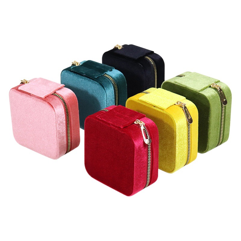 Portable zipper jewelry storage bag pu leather ring necklace earrings jewelry box flip jewelry packaging box wholesale
