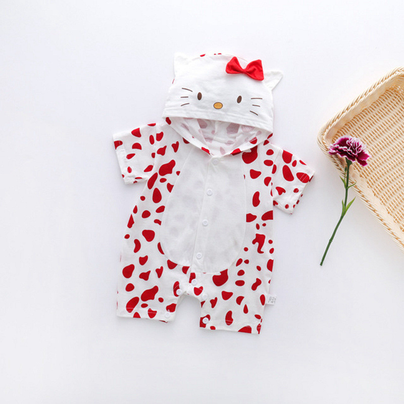 Picture of Cartoon Printed Baby Siamese Clothes for Boys and Girls Baby Short-sleeved Hare Clothes for Newborn Children Climbing Clothes with Open Crotch Thin Summer
