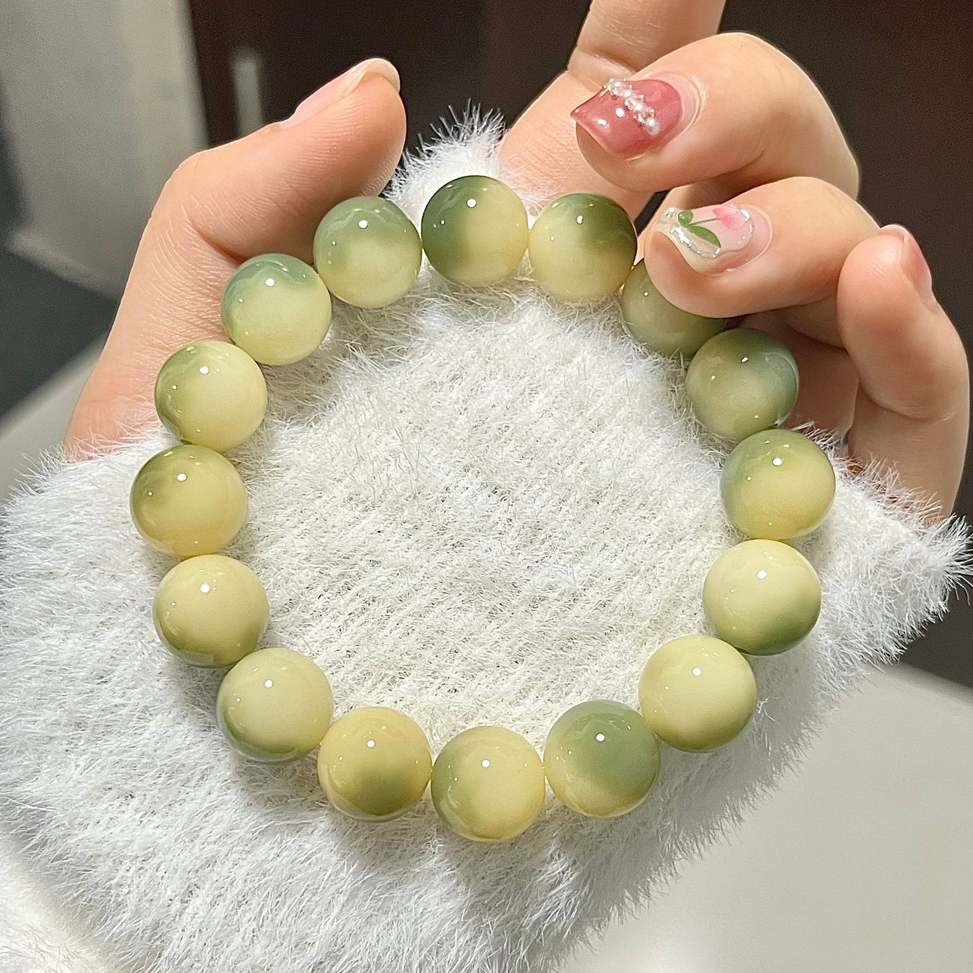 Picture of Sea Salt Blue and White Jade Bodhi Bracelet Women's Bracelet Small Lime Bodhi Root Wenwan Buddha Beads Rosary Plate Play Bracelet Men