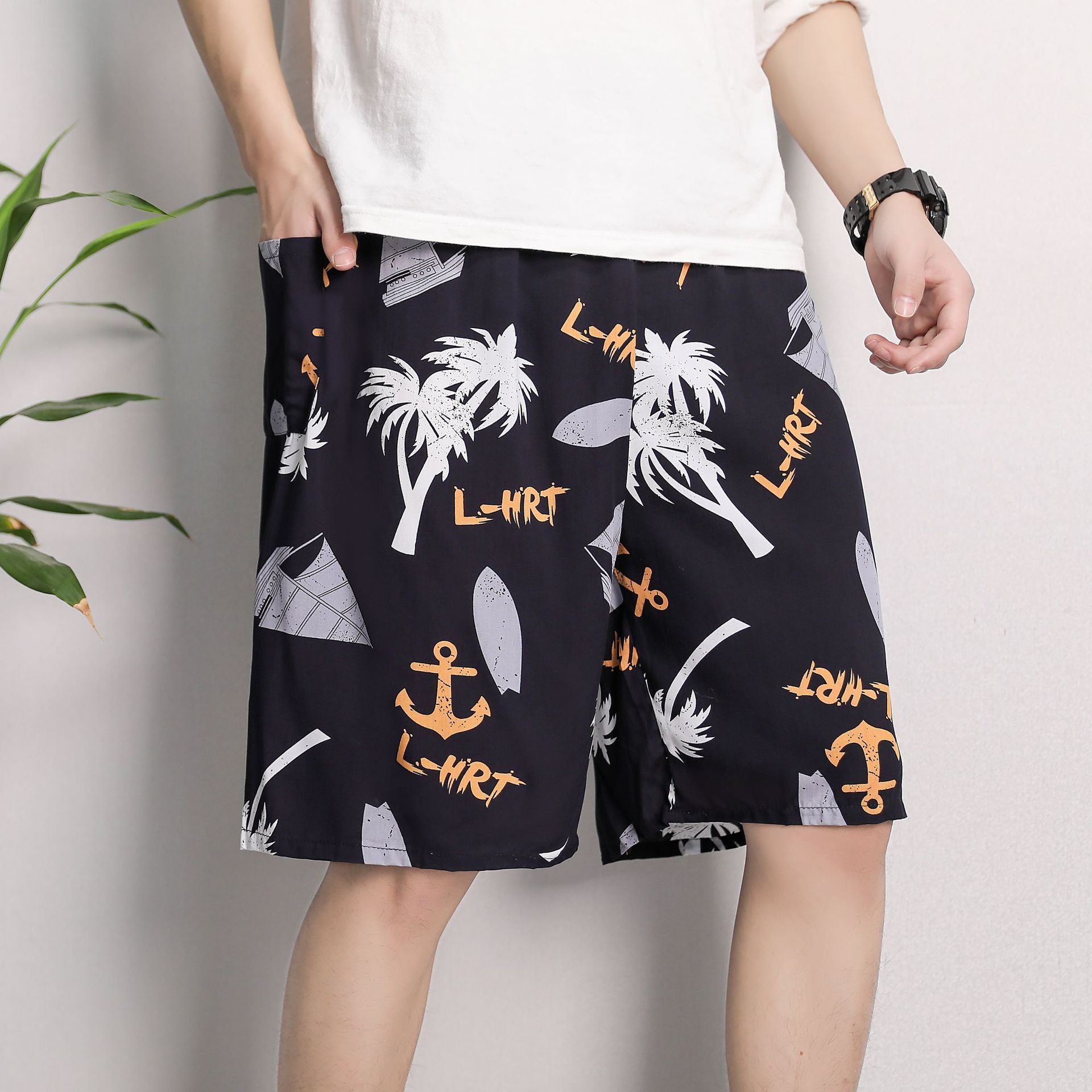 Picture of Cotton Silk Pajama Pants Men's Summer Thin Large Size Loose Shorts Casual Breathable Floral Pants Outer Wear Five-Point Beach Pants