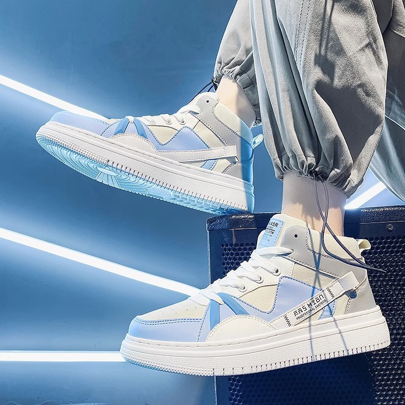 High-top canvas men's shoes Autumn 2023 new winter board shoes sports height increasing student White fashion shoes cross-border foreign trade