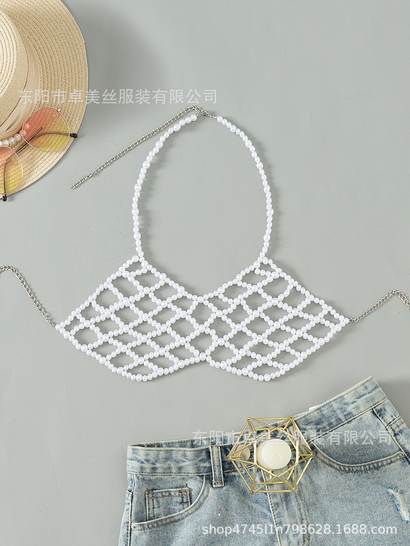 2024 European and American style cross-border new base decoration women's blouse swimsuit pearl chain sexy neck bikini